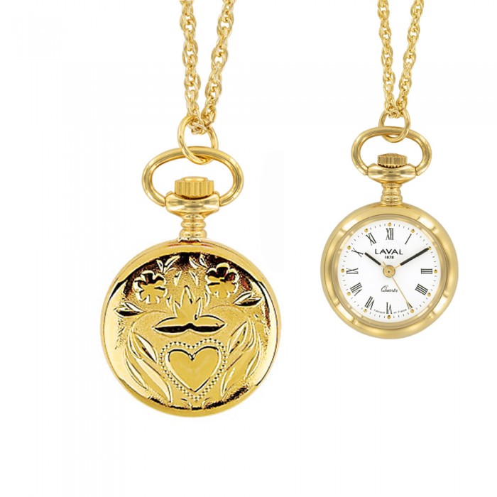 Orologio con pendente in oro e palladio con numeri romani e cuore