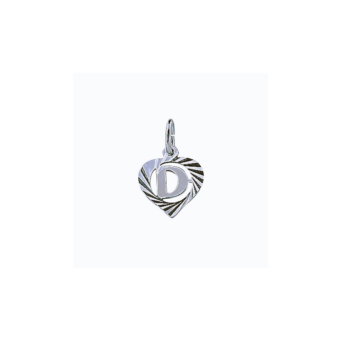 Sterling silver pendant encircled by a chiseled heart - initial D