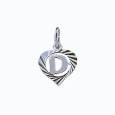 Sterling silver pendant encircled by a chiseled heart - initial D