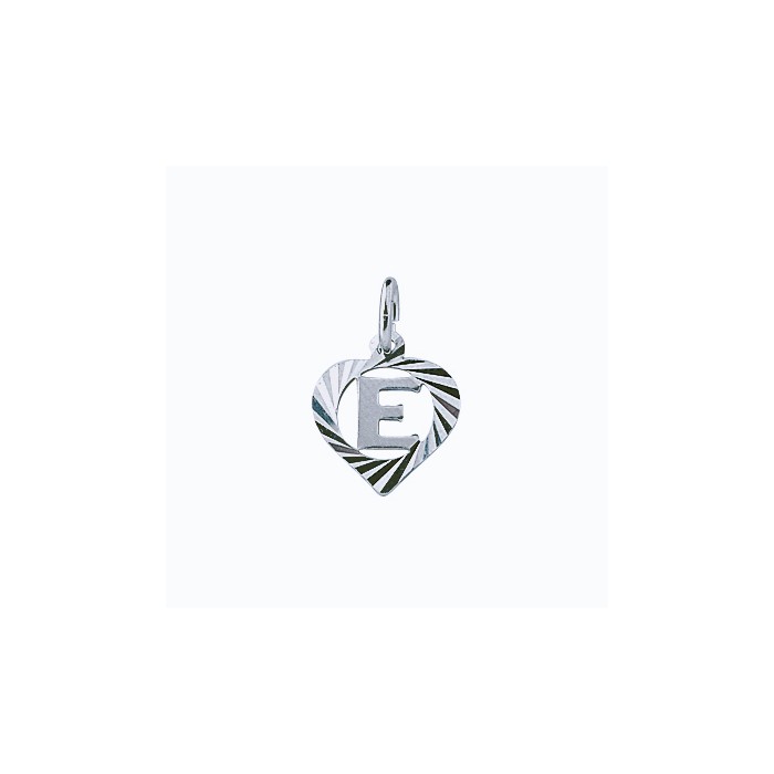 Sterling silver pendant encircled by a chiseled heart - initial E