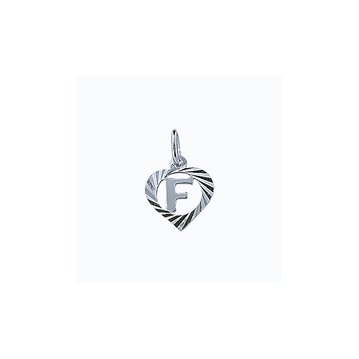 Sterling silver pendant encircled by a chiseled heart - initial F