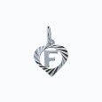Sterling silver pendant encircled by a chiseled heart - initial F
