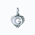 Sterling silver pendant encircled by a chiseled heart - initial G