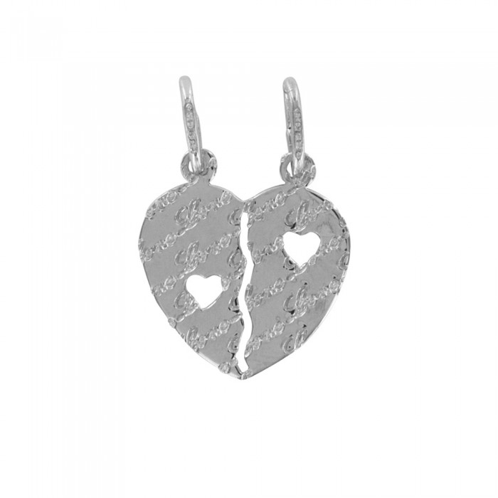 Sterling silver heart pendant with inscription "love"