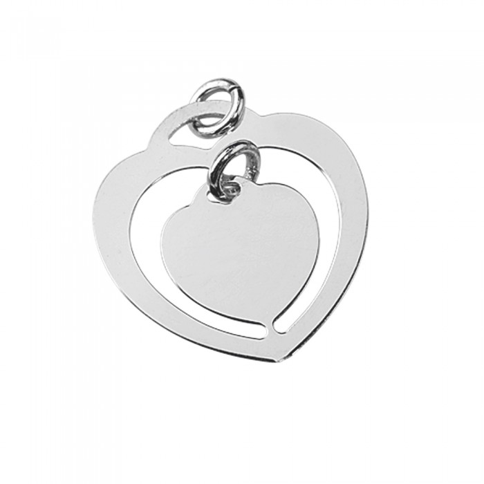 Heart shape pendant inlaid with another solid silver heart
