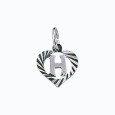 Sterling silver pendant encircled by a chiseled heart - initial H
