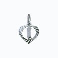 Sterling silver pendant encircled by a chiseled heart - initial I
