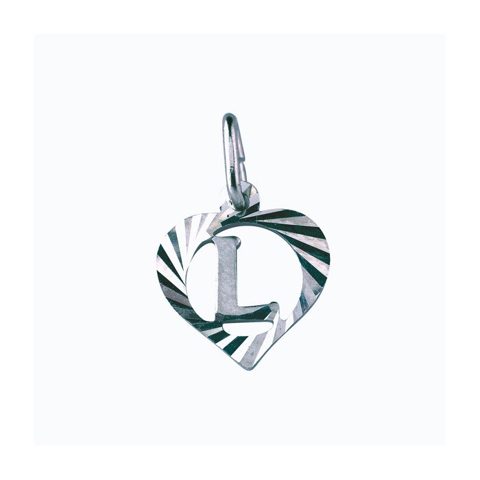 Sterling silver pendant encircled by a chiseled heart - initial L
