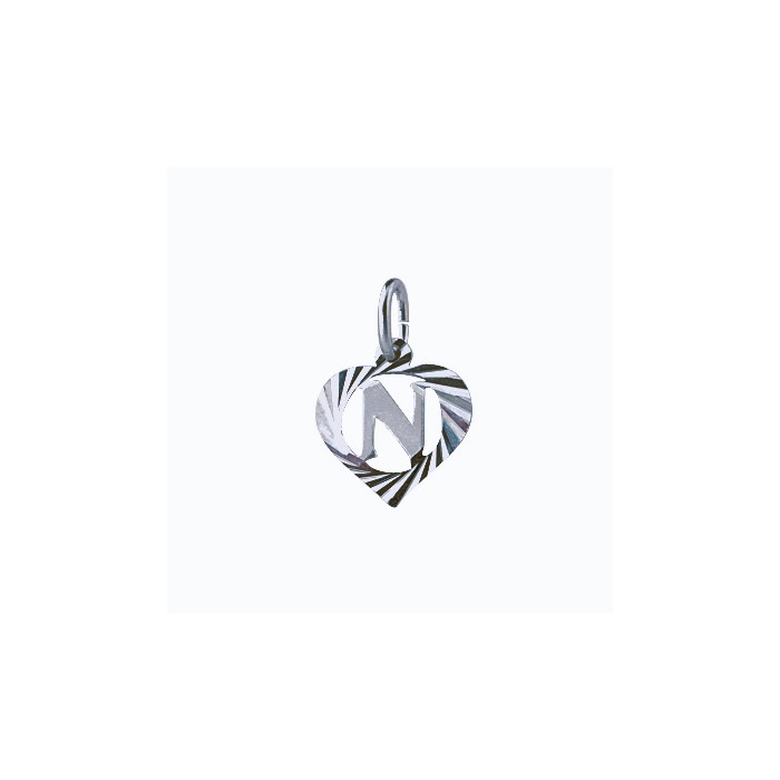 Sterling silver pendant encircled by a chiseled heart - initial N