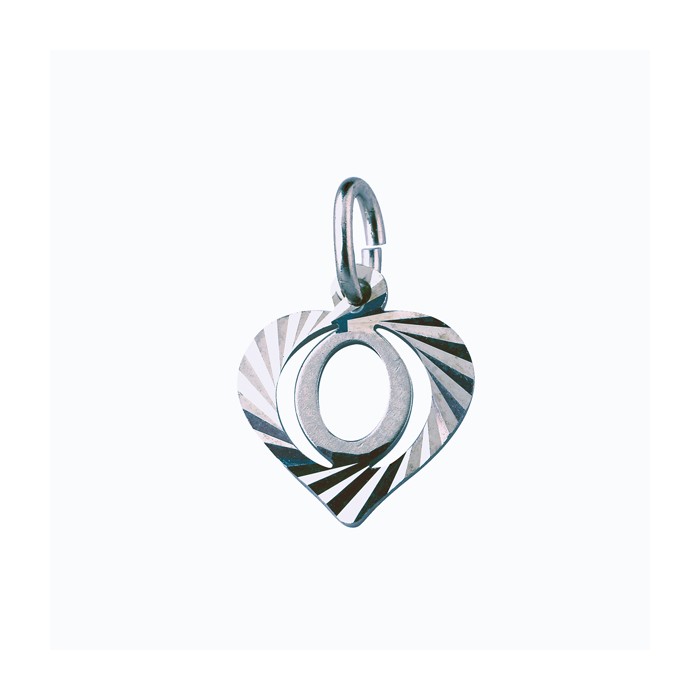 Sterling silver pendant encircled by a chiseled heart - initial O