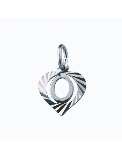 Sterling silver pendant encircled by a chiseled heart - initial O