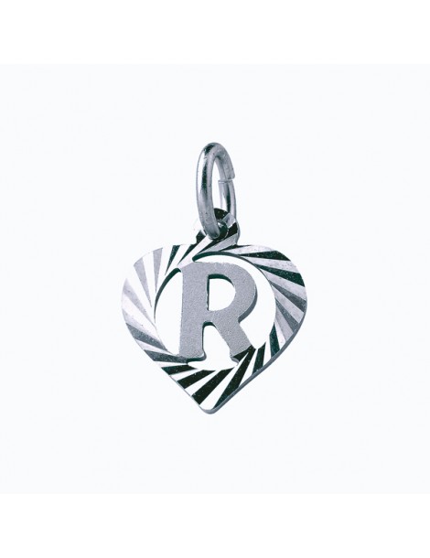 Colgante de plata esterlina rodeado por un corazón cincelado - inicial R