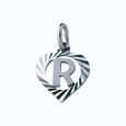 Sterling silver pendant encircled by a chiseled heart - initial R