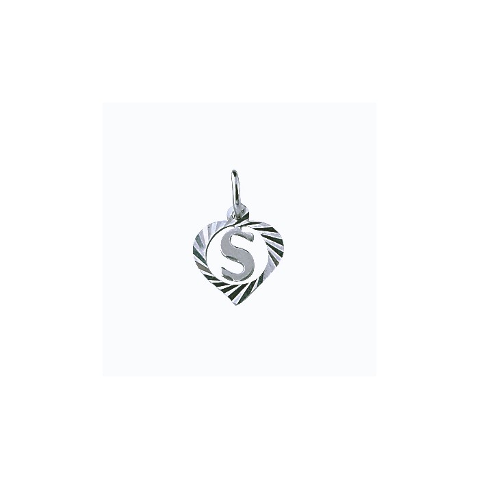 Sterling silver pendant encircled by a chiseled heart - initial S