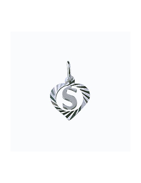 Sterling silver pendant encircled by a chiseled heart - initial S