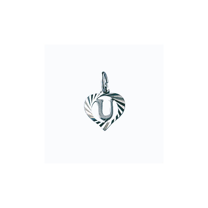 Sterling silver pendant encircled by a chiseled heart - initial U