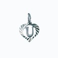 Sterling silver pendant encircled by a chiseled heart - initial U