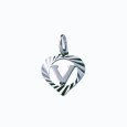 Sterling silver pendant encircled by a chiseled heart - initial V