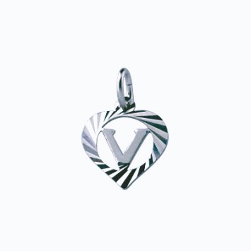 Sterling silver pendant encircled by a chiseled heart - initial V 886920 Laval 1878 9,90 €