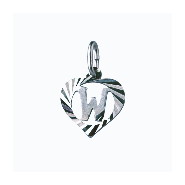 Colgante de plata esterlina rodeado por un corazón cincelado - inicial W