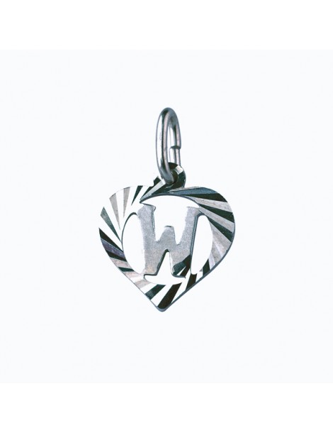 Colgante de plata esterlina rodeado por un corazón cincelado - inicial W