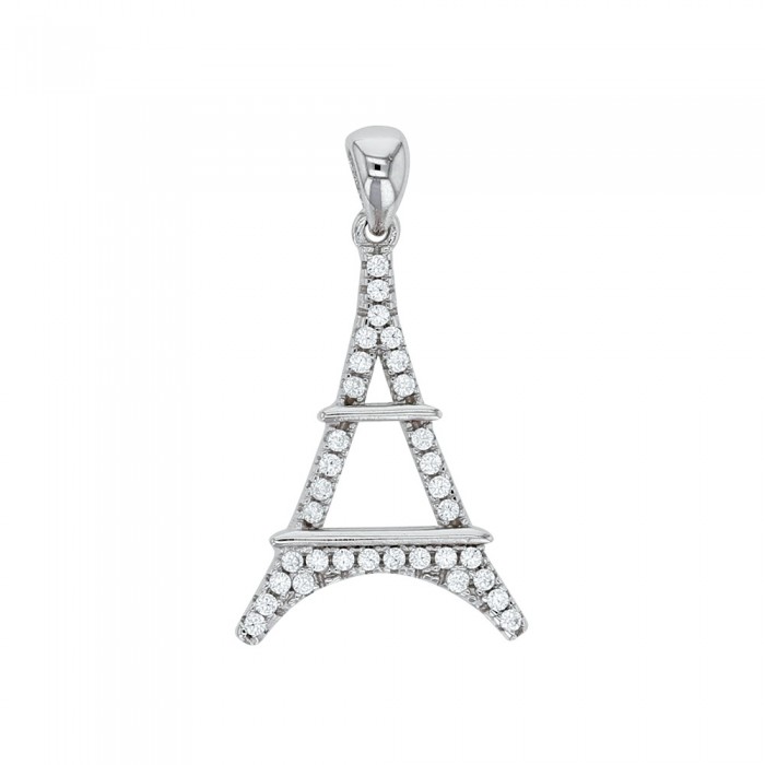 Pendente della Torre Eiffel in argento rodiato e ossidi di zirconio