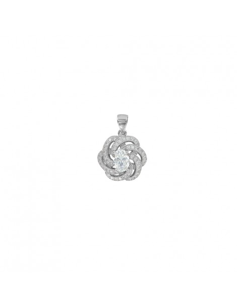 Pendant "rose" in rhodium silver and decorated with zirconium oxides