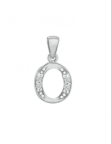 Pendant in rhodium silver and zirconium oxides - Letter O