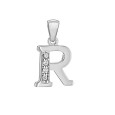 Pendant in rhodium silver and zirconium oxides - Letter R