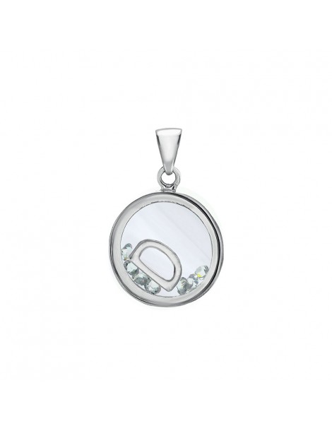Letter pendant in a round with zirconium oxides - Letter D