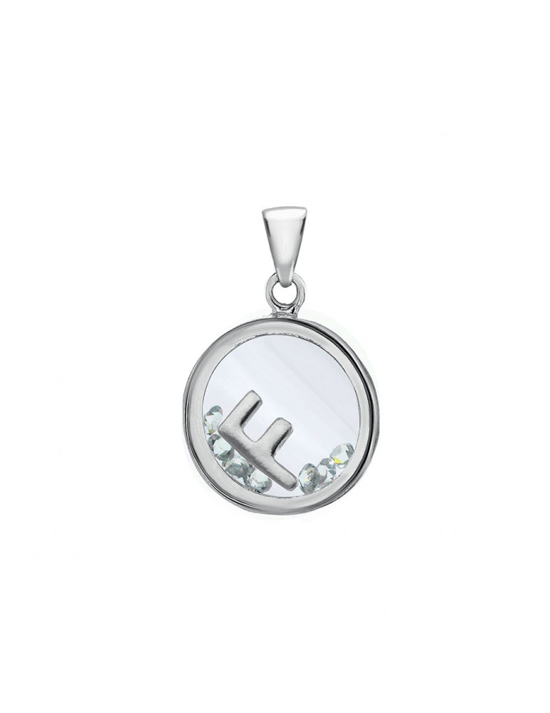 Letter pendant in a round with zirconium oxides - Letter F