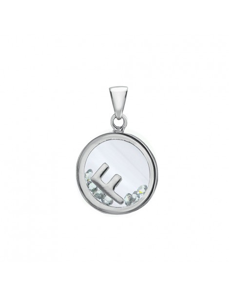 Letter pendant in a round with zirconium oxides - Letter F