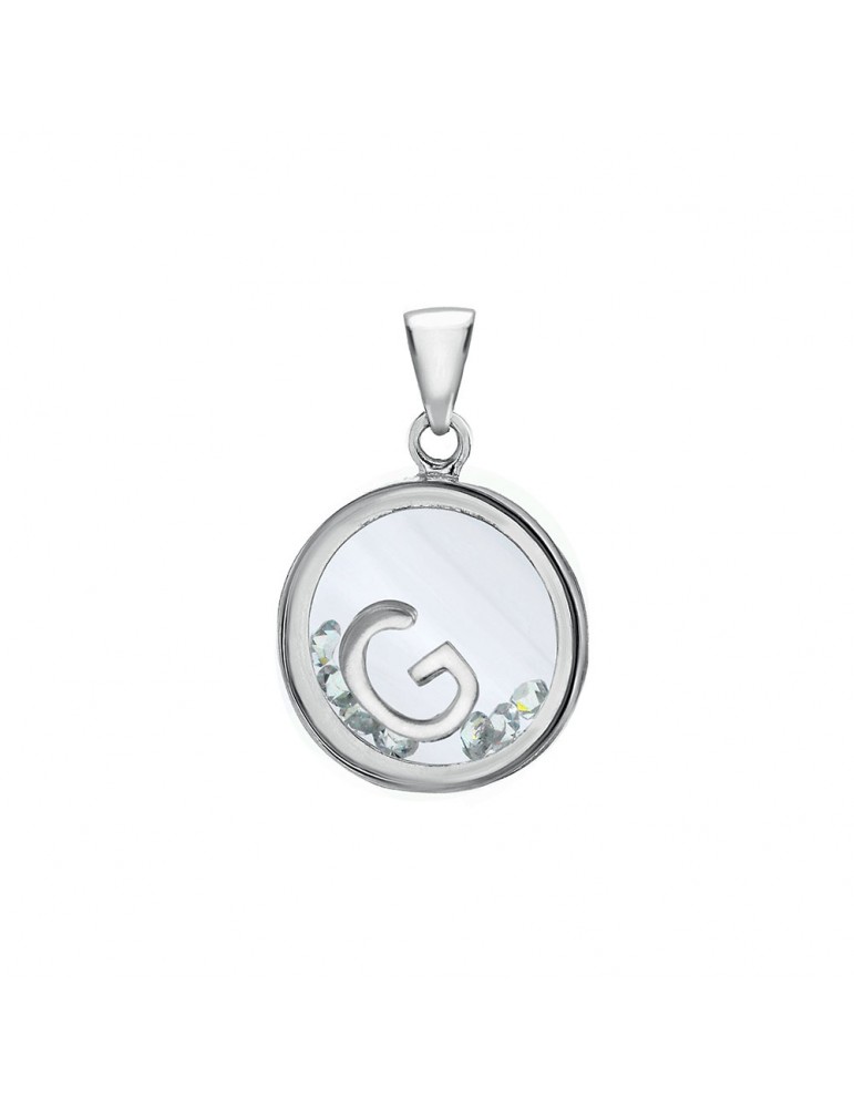 Letter pendant in a round with zirconium oxides - Letter G