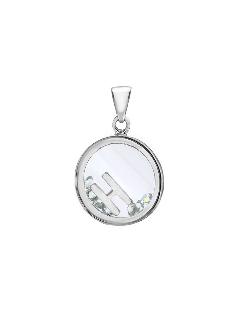 Letter pendant in a round with zirconium oxides - Letter H