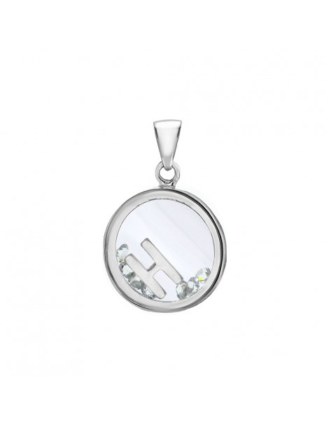 Letter pendant in a round with zirconium oxides - Letter H