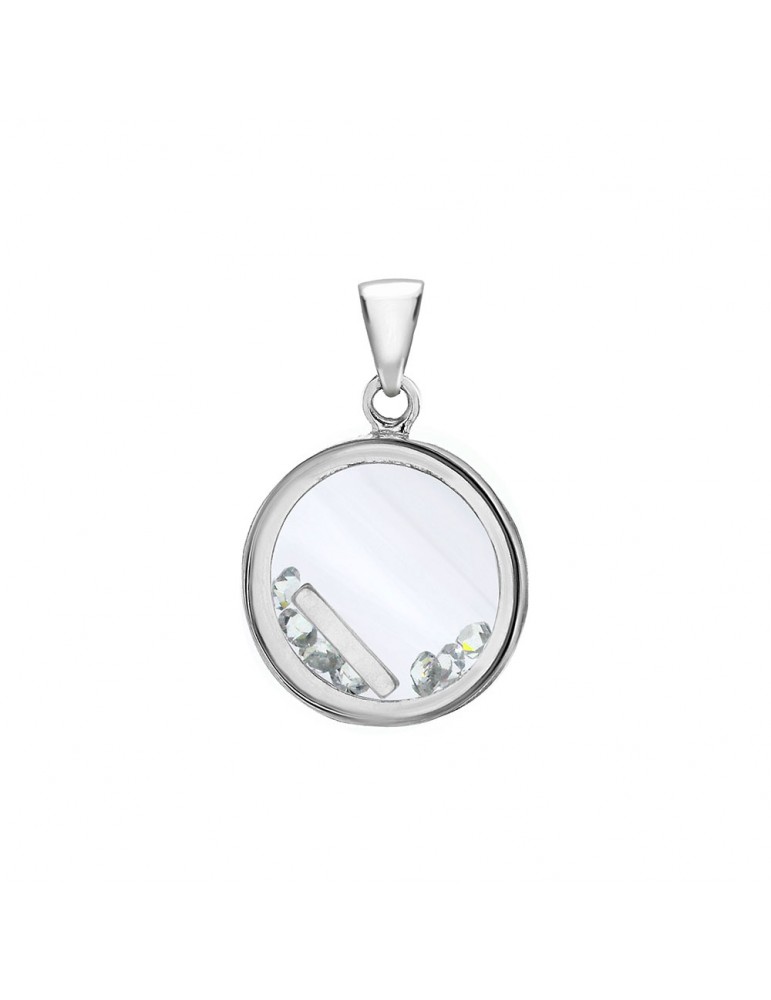 Letter pendant in a round with zirconium oxides - Letter I