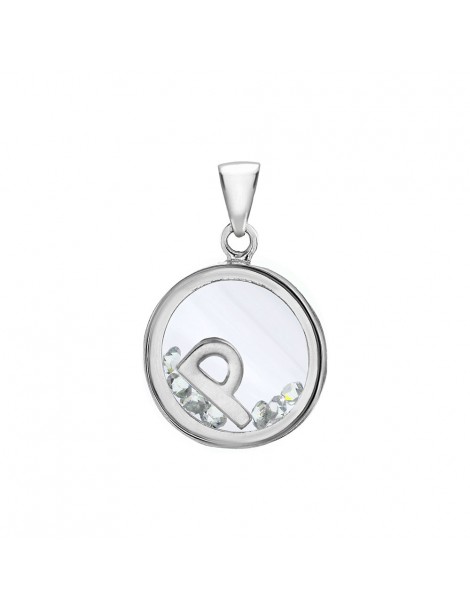 Letter pendant in a round with zirconium oxides - Letter P
