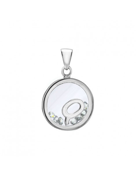Letter pendant in a round with zirconium oxides - Letter Q