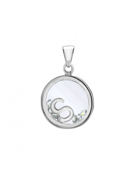 Letter pendant in a round with zirconium oxides - Letter S