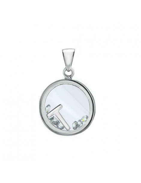 Letter pendant in a round with zirconium oxides - Letter T