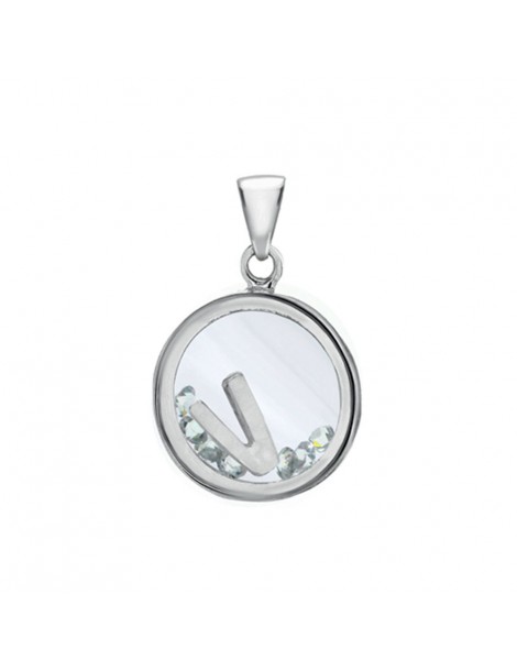 Letter pendant in a round with zirconium oxides - Letter V