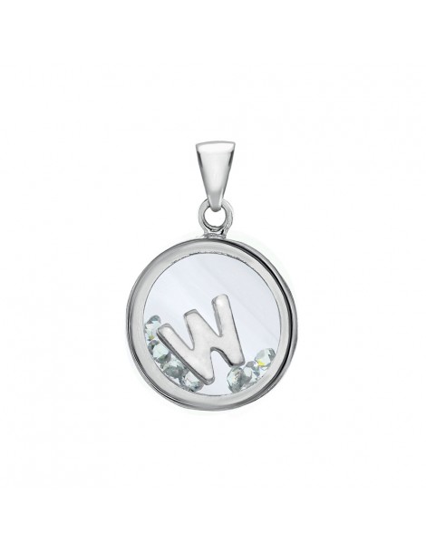 Letter pendant in a round with zirconium oxides - Letter W