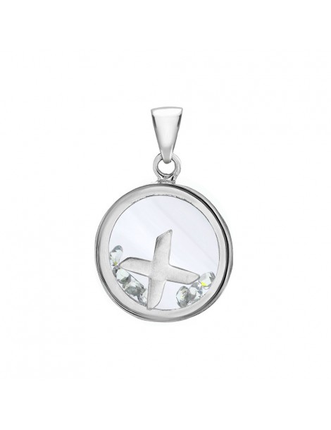 Letter pendant in a round with zirconium oxides - Letter X