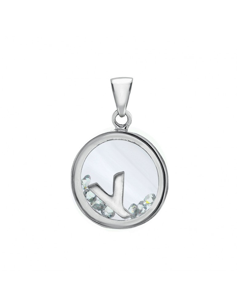 Letter pendant in a round with zirconium oxides - Letter Y