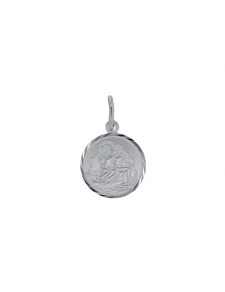 Ciondolo Segno zodiacale Gemelli striati d'argento rotonda rodio