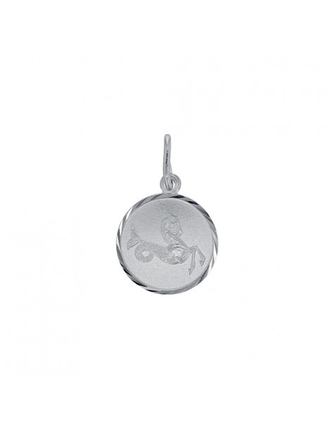 Pendant Capricorn Zodiac streaked round rhodium silver