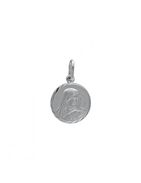 Medalla de plata redonda Virgen María con contorno cincelado