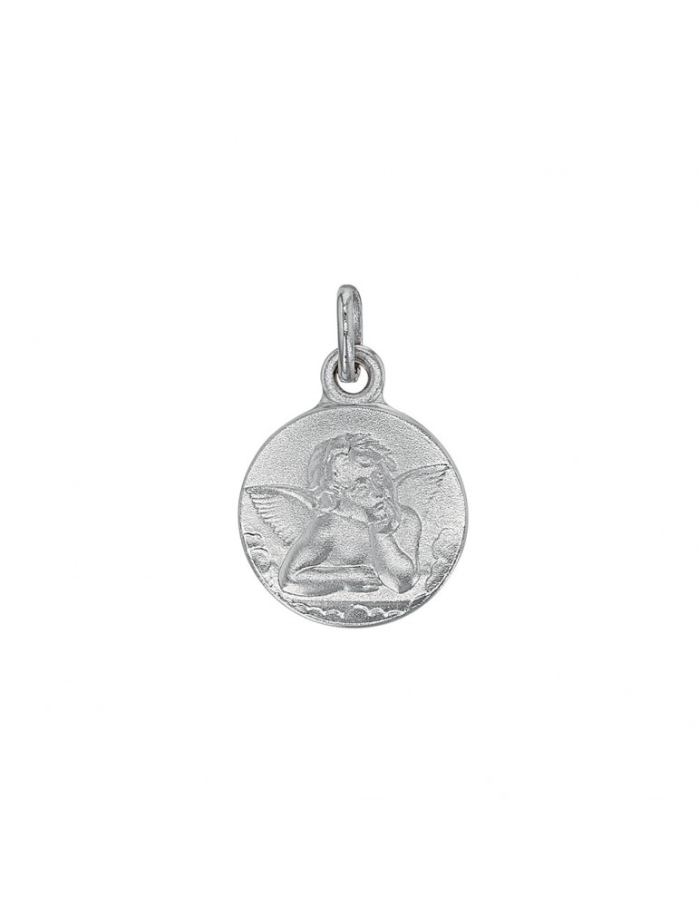 Médaille ronde ange Raphaël en argent vieilli