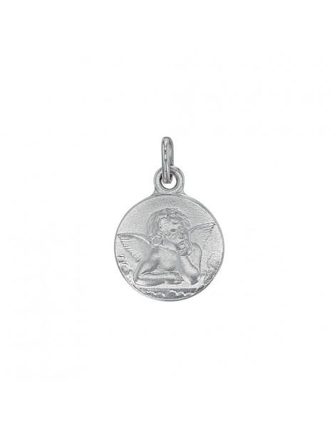 Médaille ronde ange Raphaël en argent vieilli