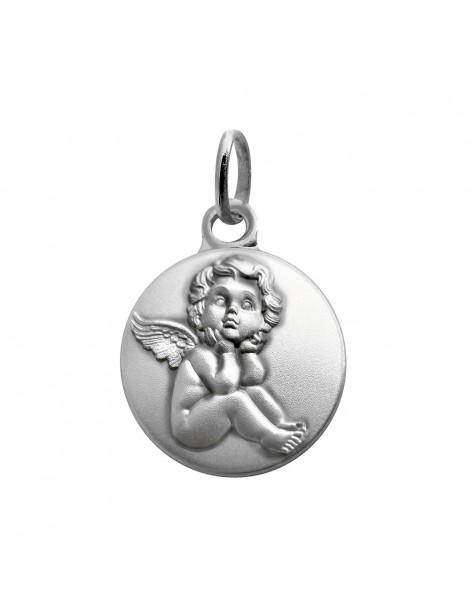 Round Medal dreamy angel in old silver